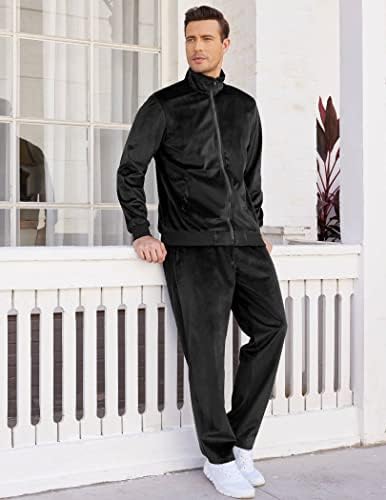 2-dijelna Muška baršunasta jakna s patentnim zatvaračem elastične hlače casual Velour Trenirka
