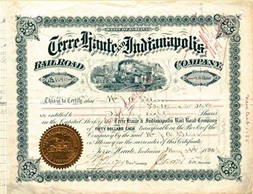 Terre Haute i Indianapolis Railroad Co. - Potvrda o skladištu