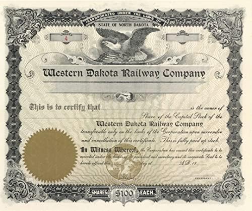 Željeznička tvrtka Zapadne Dakote-potvrda o skladištu