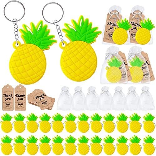 Cicibear 120 pakiranje ananasa za zabavu pogoduje 40 privjesak za ključeve, 40 zahvalnice i 40 vreća za havajsku zabavu Luau Aloha,