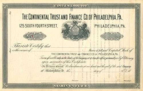 Continental Trust and Finance Co. iz Philadelphije, pa-potvrda o 1-potvrda o dionicama