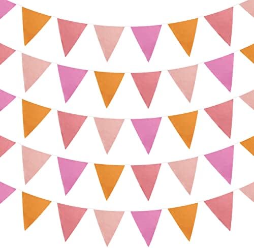 Zwiebeco 39ft narančasta ružičasta tkanina bunning natpis trokuta za zastave zabave viseće pamučno vijenac pennant za angažman vjenčanje