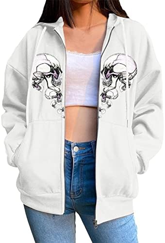 + majica s kapuljačom za tinejdžerice, jesenska / zimska bluza s lubanjom, džep s patentnim zatvaračem, ležerna topla majica s kapuljačom