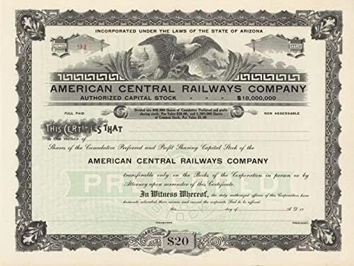 American Central Railways Co. - Potvrda o razmjeni